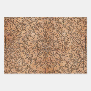 Hoja De Papel De Regalo Círculos florales de madera tallada Mandalas