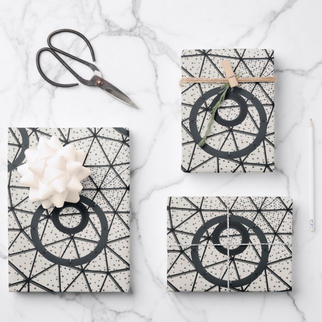 Hoja De Papel De Regalo Círculos negros y blancos (Anverso)