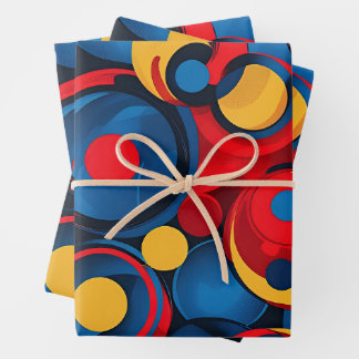 Hoja De Papel De Regalo Círculos rojos, azules y amarillos coloridos