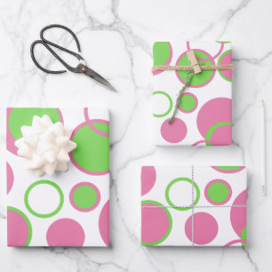 Hoja De Papel De Regalo Círculos rosados y verdes