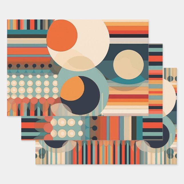 Hoja De Papel De Regalo Círculos y bandas de burbujas retro 338 (Set)