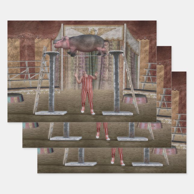Hoja De Papel De Regalo Circus Hippo Balancing (Set)