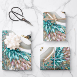 Hoja De Papel De Regalo Cisne de Diamante Deslumbrante con Cristal de Oro