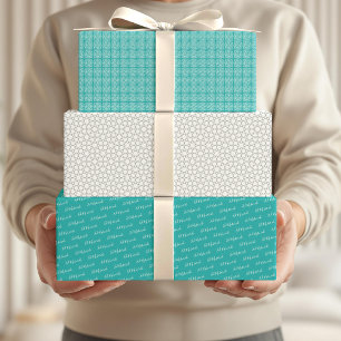 Hoja De Papel De Regalo Cita con patrón de estrella azul turquesa linda de