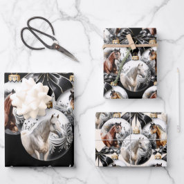 Hoja De Papel De Regalo Cita de Navidades negros y dorados de caballos