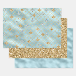 Hoja De Papel De Regalo Cita de sirena del Purpurina azul Girly Gold Aqua