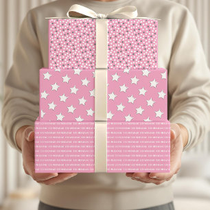 Hoja De Papel De Regalo Cita del patrón de puntos de Estrella Gris rosa Ei