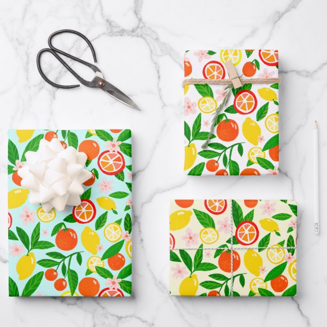 Hoja De Papel De Regalo Citrus Celebration Lovely Lemons Awesome Oranges  (Anverso)