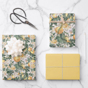 Hoja De Papel De Regalo Citrus Lemon Floral Watercolor Baby Shower