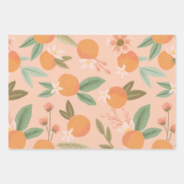 Hoja De Papel De Regalo Citrus tropical rosa floral (Anverso)