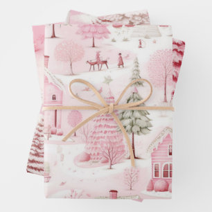 Hoja De Papel De Regalo Ciudad de los Navidades rosados de la escena de la