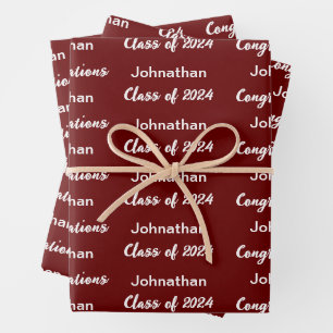 Hoja De Papel De Regalo Clase de 2024 Dark Red Feliciations Grad Name
