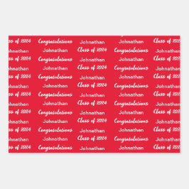 Hoja De Papel De Regalo Clase de 2024 Enhorabuena Brillante Roja Nombre de