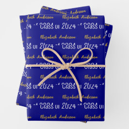 Hoja De Papel De Regalo Clase de 2024 Grads nombre completo Navy Blue Whit