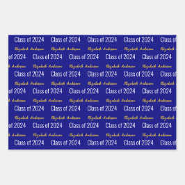 Hoja De Papel De Regalo Clase de 2024 Grads nombre completo Navy Blue Whit