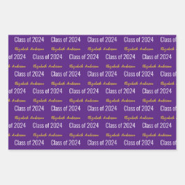 Hoja De Papel De Regalo Clase de 2024 Grads Nombre completo Oro blanco mor