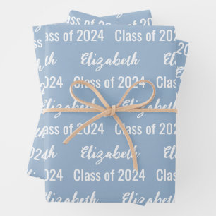 Hoja De Papel De Regalo Clase de 2024 Nombre del graduado Bebé Azul y Blan