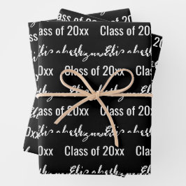 Hoja De Papel De Regalo Clase de 2024 Nombre del graduado Negro y Blanco
