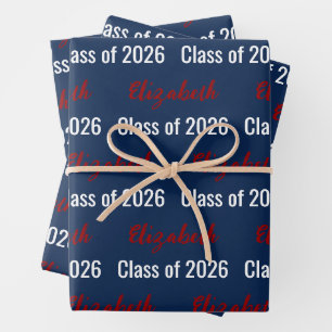 Hoja De Papel De Regalo Clase de 2024 Nombre del graduado rojo blanco y az
