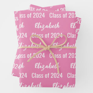 Hoja De Papel De Regalo Clase de 2024 Nombre del graduado rosa y blanco
