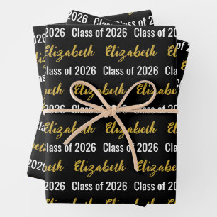 Hoja De Papel De Regalo Clase de 2024 y nombre del graduado Oro blanco neg