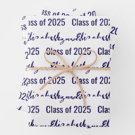 Hoja De Papel De Regalo Clase de 2025 Nombre del graduado Blanco y Azul os