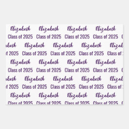 Hoja De Papel De Regalo Clase de 2025 Nombre del graduado Blanco y Púrpura