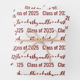 Hoja De Papel De Regalo Clase de 2025 Nombre del graduado Blanco y rojo os