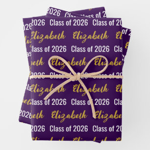 Hoja De Papel De Regalo Clase de 2025 Nombre del graduado Dk Oro Blanco Pú