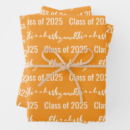 Hoja De Papel De Regalo Clase de 2025 Nombre del graduado Naranja real y b