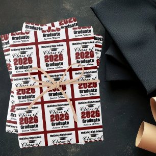 Hoja De Papel De Regalo Clase de 2026 Graduación Personalizada Color Grana