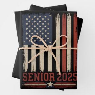 Hoja De Papel De Regalo Clase de graduación Senior 2025 bandera estadounid