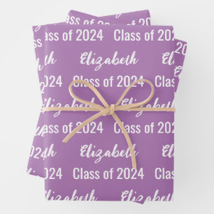 Hoja De Papel De Regalo Clase de Lavanda de Nombre de Graduado 2024 y Blan