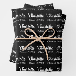 Hoja De Papel De Regalo Clase de patrón de nombre de graduado blanco negro