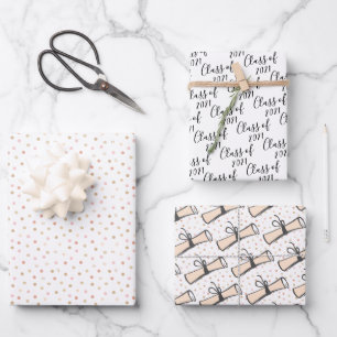 Hoja De Papel De Regalo Clase rosa y dorada de graduación