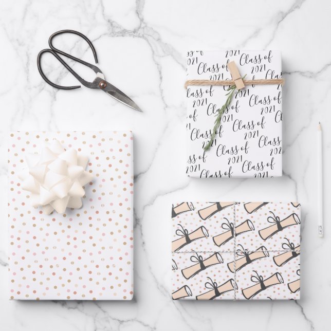 Hoja De Papel De Regalo Clase rosa y dorada de graduación (Anverso)