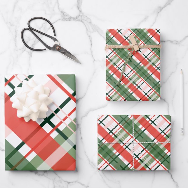 Hoja De Papel De Regalo Clásica Navidad Verde Rojo y Blanco trenzado (Anverso)