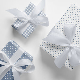 Hoja De Papel De Regalo Clásico Dusty Blue Polka Dots Gingham Pattern Mix