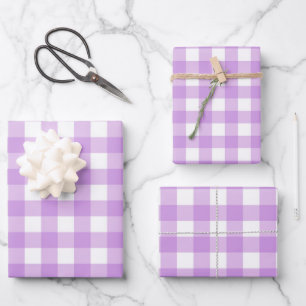 Hoja De Papel De Regalo Clásico Gingham Check Plaid Pattern Lilac
