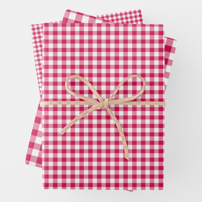 Hoja De Papel De Regalo Clásico Gingham Raspberry (In situ)