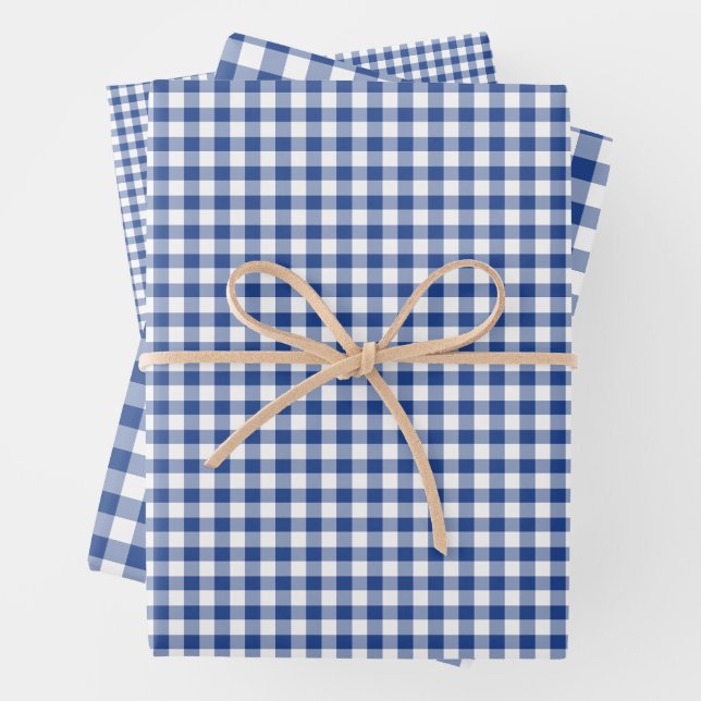 Hoja De Papel De Regalo Clásico Gingham True Blue (In situ)