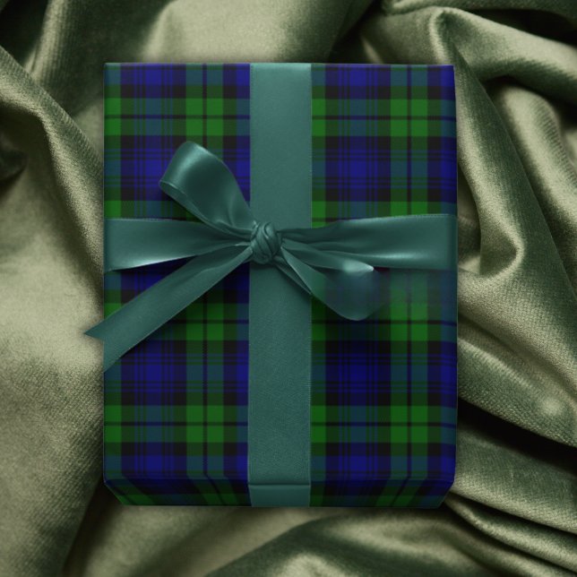 Hoja De Papel De Regalo Clásico Green & Navy Blackwatch Tartán Plaid (Classic Green & Navy Blackwatch Tartan Plaid Wrapping Paper Sheets)