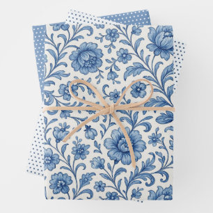 Hoja De Papel De Regalo Clásico Holandés Delfts Blue Floral Art Pattern