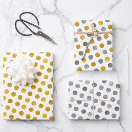 Hoja De Papel De Regalo Clásico Oro blanco y Polka plateado puntos de Navi