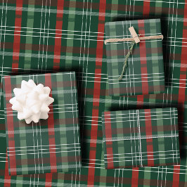 Hoja De Papel De Regalo Clásico Plaid Rojo y Verde Navidad