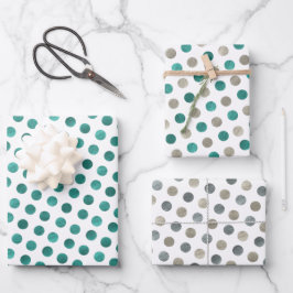 Hoja De Papel De Regalo Clásico Polka Verde azulado blanco y plateado con