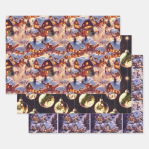 Hoja De Papel De Regalo Clásico pueblo de invierno con temática navideña