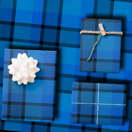Hoja De Papel De Regalo Clásico regalo de Navidad a cuadros azul marino