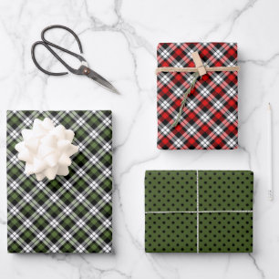 Hoja De Papel De Regalo Clásico Rojo Verde Negro Blanco Gingham