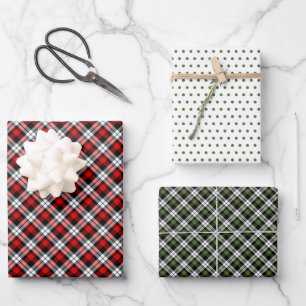Hoja De Papel De Regalo Clásico Rojo Verde Negro Blanco Gingham